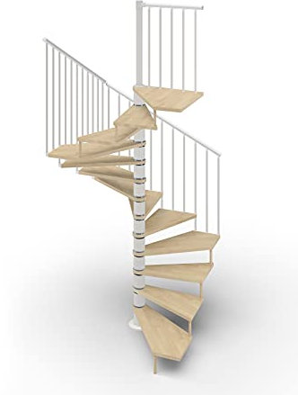 Escalera de caracol de planta cuadrada 120 x 120 cm. Tekla 13 peldaños – Altura entre los pisos 267 – 312 cm. (Roble, acero blanco).