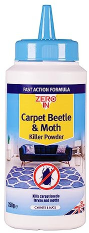 Zero In Carpet Beetle & Moth Killer Powder - 250 g – Puffer-Pack Treatment, Ready-to-Use Fast Acting Formula