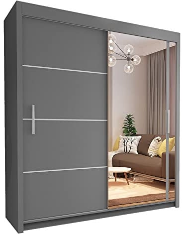 INTERWOOD Double sliding door wardrobe for bedroom furniture Black/White/Grey (Grey, 150cm)