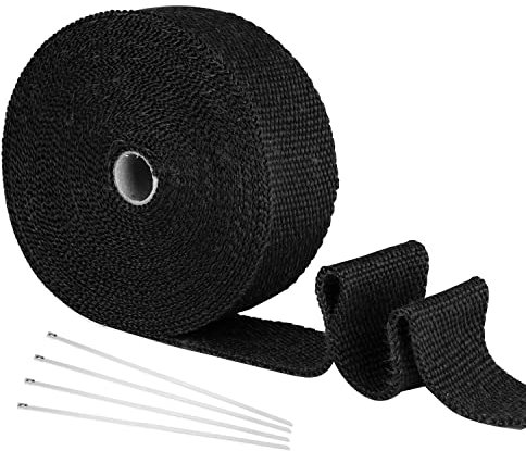 Yizhet Cinta de Escape 5M x 5CM Cinta Anticalorica para Colector Escape Motocicleta, Cinta Calorica Escape, Cinta Térmica Escape Protección para Tubo Escape Moto con 4 Bridas Metálicas