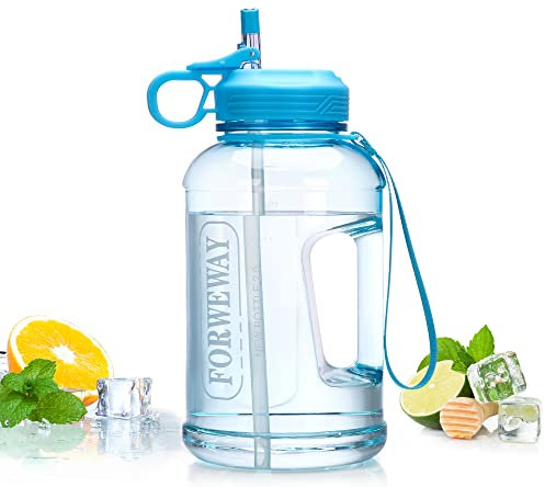 FORWEWAY 1.5 Litre Water Bottle with Straw BPA-Free Leak Proof Reusable Durable Half Gallon Gym Jug with Handle Portable for Sports Cycling Running Work