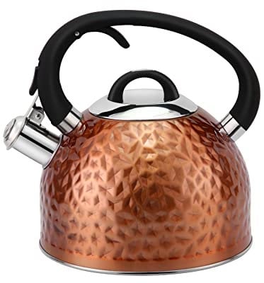 HRHongRui Copper Tea Kettle Stainless Steel Teapot Whistling Kettle Unique Button Control Kettle Outlet Loud Whistle Food Grade Teapot 3.2 Quart / 3 Liter Bronze