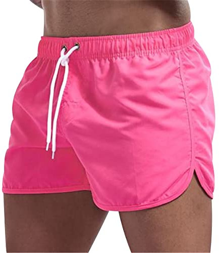 HAXNOHEY Homme Short de Bain Séchage Rapide Short de Bain de Plage avec Poches Cordon de Serrage Shorts de Bain Multicolore Rose S