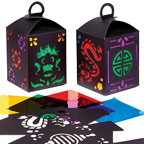 Baker Ross FX118 Chinesisches Neujahr Bastelsets für Kinder-4er Pack, Papierlaternen mit Buntglas Effekt zum Basteln und Dekorieren für Kinder, St Martin's Laternen, Alter 5+