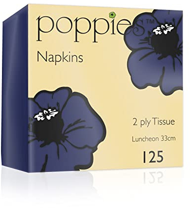 Poppies Navy Blue Napkins 33cm 2ply - Pack of 125 | Disposable Party Napkins, Paper Napkins, Dinner Napkins Luncheon