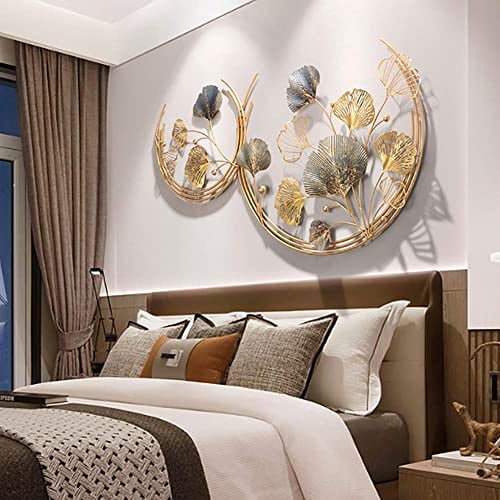 fikujap 3D Wanddeko Metall, Kreative Golden Ginkgo Leaf Dekorativ Wandbild Metallbild Metallwanddekoration Kunst Wandskulpturen Wohnkultur