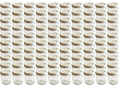 Vitrea 60 x Marmeladengläser kleine 37 ml Gläschen mit Schraub-Deckel Weiß - Mini Einmachgläser - Honiggläser - Probiergläser für Gastgeschenke & Hochzeit Made in Germany (Weiß)