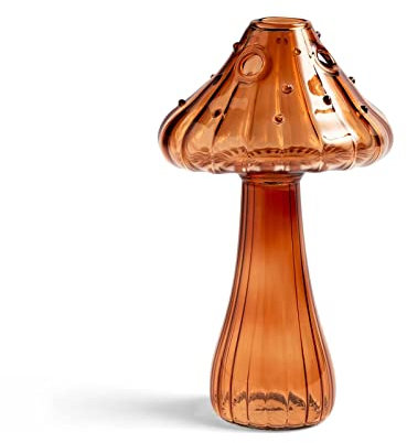 URMAGIC Mushroom Vase, Small Mushroom Shape Glass Aromatherapy Bottle, 12 x 9 cm Clear Vase for Desk (1)