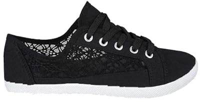 Meet AI Muse Womens Canvas Shoes Trainers Casual Plimsolls LACE UP Flat Embroidered Pumps Size UK 3-7 (EU 36-40)