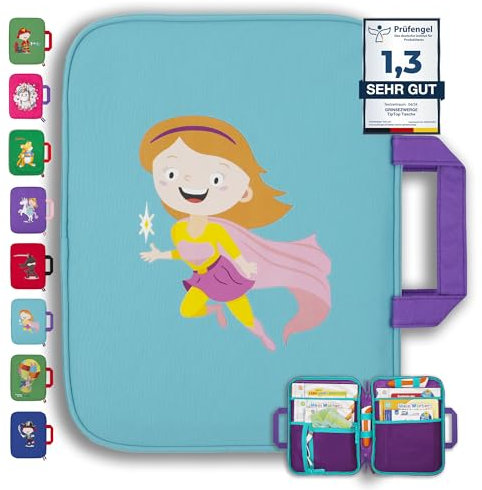 GRINSEZWERGE Tasche für TipToi Bücher Plus TipToi Stift und Zubehör – 10 Motive | passend auch für Kinder Tablet und Edurino Figuren | Tip TOI Starterset Buch Aufbewahrung Hülle - Superheldin