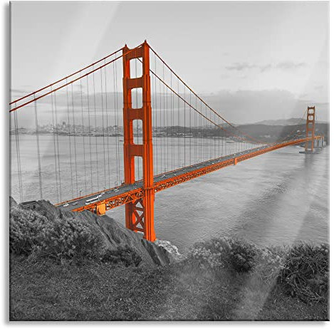 Pixxprint Glasbild, Wandbild auf Echtglas, Golden Gate Bridge San Francisco, 80x80 cm, inkl. Aufhängung und Abstandshalter