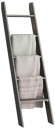 VASAGLE Blanket Ladder Decorative Farmhouse for The Living Room, 5-Tier Ladder Shelf, Ladder Rack for Storage and Decor, Misty Gray ULLS018G68