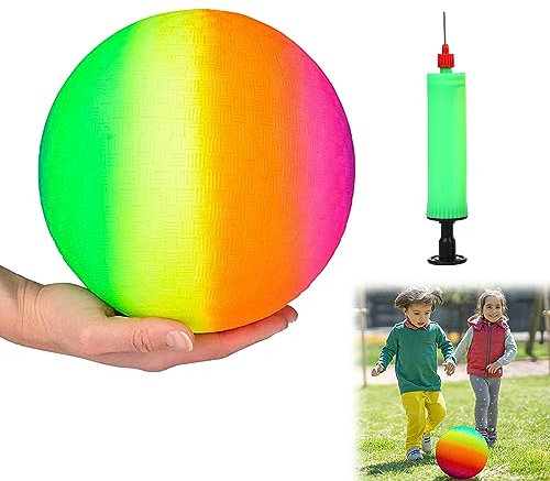 Bouncy Kickball,Regenbogen Strand Ball,Kinder Spielball,PVC Regenbogen Ball,Trainingsball, Kickball,Durable Softball mit Pumpe,Strandball,Kinder Spielbälle für Drinnen und Draußen,9 Inch,2pcs (1)