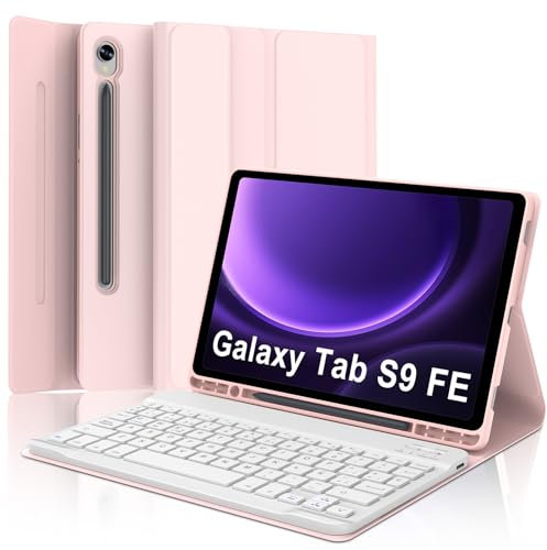 Funda Teclado Samsung Galaxy Tab S9 FE 10.9/S10 FE 10.9/S9 11, Teclado España Ñ Bluetooth Inalambrico Desmontable para Samsung Galaxy Tab S10 FE 10.9 2025/S9 FE 10.92023/S9 11 2023, Rosa