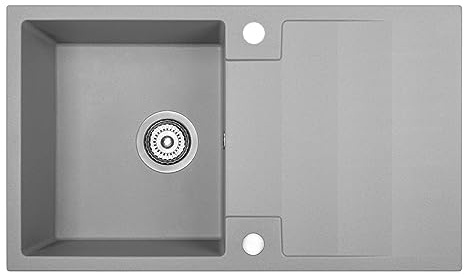 KOLMAN Granitspüle 44x76 cm RAB Spülbecken Einzelbecken mit Grau Space Saving Siphon