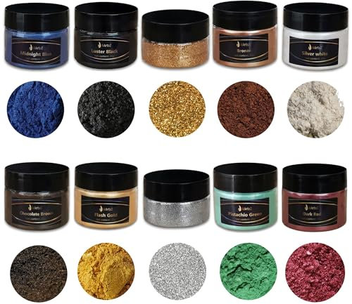 Epoxidharz Farbe Metallic (10x20g Multicolor with Glitter) Set, AArtsZ Mica Powder Pulver, Epoxy Resin Farbe, Pigment, Farbpigmente, Pigmentpulver Farben für Kosmetisches Qualität, Niveau Lipgloss