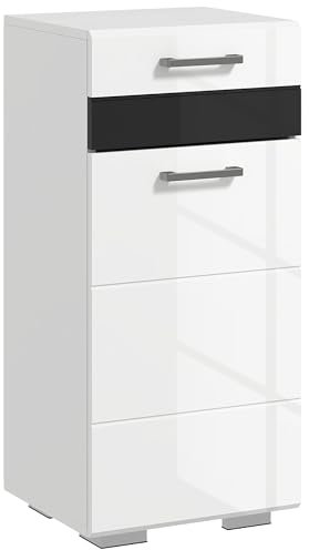 kleankin Mobiletto Bagno con Cassetto e Armadietto con Ripiano Interno Regolabile, Mobile da Bagno Salvaspazio in MDF, 37x32.5x79 cm, Bianco