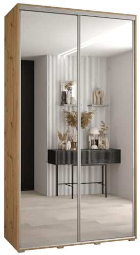 Kleiderschrank mit Spiegel Davos 2 Garderobenschrank - Schrank Schlafzimmer - Mehrzweckschrank 2 Schiebetüren - Regalen - Flur Möbel - Kleiderstange Schrank - Allzweckschrank - closet - Gaderobe
