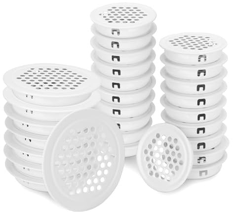 Furuising 28 Pezzi Griglia Aerazione Tonda, 35mm e 53mm Foro di Ventilazione Rotondo, Bianco Griglia di Ventilazione in Acciaio Inox per la Ventilazione di Cucina Bagno Armadio Libreria e Guardaroba