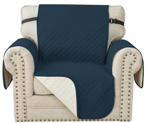 YSTELLAA Sofa Überzug 1 Sitzer, Rutschfes, Berlin Blau | Waschbar Couchüberzug, Couch Bezug Mit Gummiband, Sofabezug Mit Armlehnen, Universal Sofa Covers Für Katze Hund