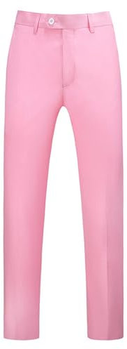 Pantaloni in tessuto da uomo, eleganti elasticizzati, neri, slim fit, pantaloni da lavoro, tinta unita, stile casual, pantaloni stretti, con tasche, comodi e pratici, taglie forti, Colore: rosa., M