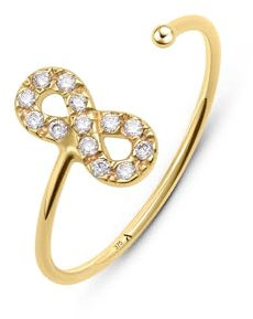 Amberta Allure Damen Verstellbarer Ring aus 9K Gold: Unendlichkeitsring Gold Frauen Größe 53,8-55,1-56,3