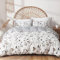 Tokokimo Housse de Couette 220x240 avec 2 Taies d'oreiller 65x65 cm - Motifs de Branches et de Feuilles - Parure de lit 220x240 Adulte - 100% Microfibre Parure Couette Fermetures éclair, Blanc Gris