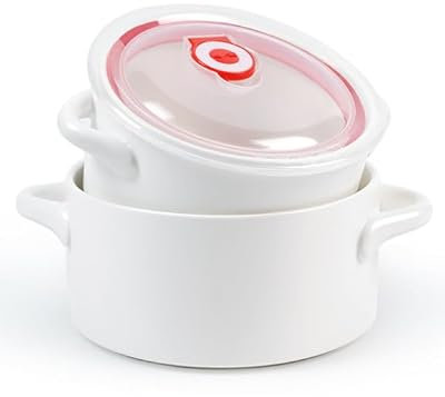 NUTRIUPS Lot de 2 bols à soupe avec poignées, passent au micro-ondes, 12,7 et 15,2 cm – Tasse à soupe en céramique blanche mate avec couvercle, bol à soupe à l'oignon français mat (blanc, 12,7 et 15,2