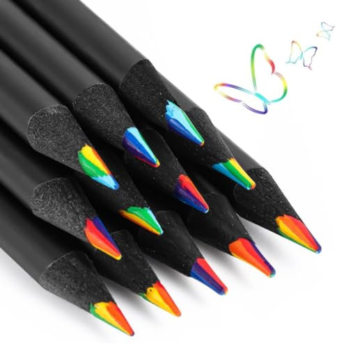 12 Stücke Regenbogen Buntstifte, 7 in 1 schwarze hölzerne Regenbogenstifte für Erwachsene Zeichnung FäRbung Skizzieren Schule Klassenzimmer