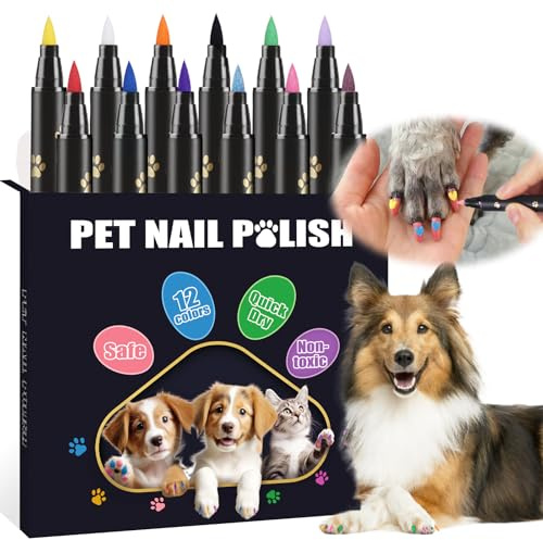 Cheloment Nail Polish Pens for Dogs, Quick Drying Set of 12 Colours, Pet Nail Polish for Dogs, Cats or Birds, Safe Nail Polish for Dogs and Easy to Use