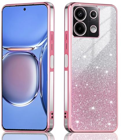 JNERBUYI Cover Protettiva per Xiaomi Redmi Note 13 4G, Custodia per Telefono Antiurto, Guscio Elettrolitico Squisito, Cover Bumper Glitterata per Ragazze. Rosa