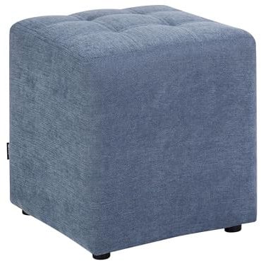 Pouf Hocker mit Holzbeinen Stoff blau gesteppt quadratisch 38x38 cm Kansas