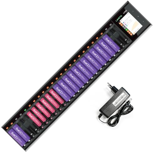 LIMETA R24 24 Slots AA AAA Smart Battery Charger,Universal Fast Battery Charger with Discharge& LCD Display for AA AAA Li-lon, LiHv, NiMH, NiCd, HiFe, NiZn Rechargeable Batteries