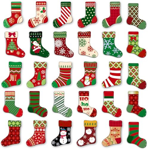 MORCART 30 imanes de Navidad para nevera, calcetines de Navidad, decoración de refrigerador para lavavajillas, taquilla, pizarra, gabinetes, aula, oficina, cubículo