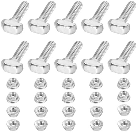PATIKIL 10 Stück M6x20 Hammerkopfschraube T-Schraube T-Nut-nsteckschraube | Hammerkopfschrauben, Mit 10 Stück Sechskantflanschmuttern, Für 2020er Serie Europäisches