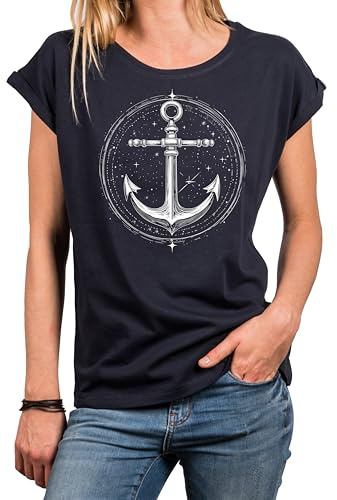 MAKAYA Damen Shirt mit Anker Motiv Sommer Top für Frauen Ankerbraut