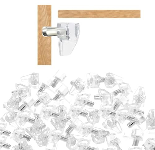 50 Stück Regalbodenträger, 5mm Einlegeboden Halter, Bodenträger Regalbrett Halterung, Kunststoff Transparent mit Regalboden Stahlstift, Fachbodenträger für Möbel Bücherregale Schränke Holz