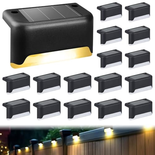 SKIKHN Luces Solares para Cubierta, 16 Piezas Luz de Escalera para Exterior, Luces Solares para Valla, Escalera iluminación LED, para Escaleras, Camino, Patio, Pared