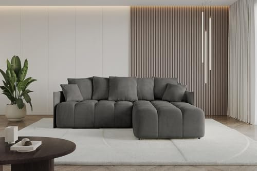 ALTDECOR Ecksofa mit Schlaffunktion und Bettkasten Corner Sofa Bett Eckcouch Couch L-Form Schlafcouch Ausziehbar Wohnlandschaft Schlafsofa Cauchsofa LONLI-L 251x189x68 Dunkelgrau