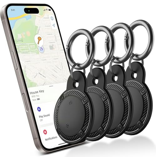 [4er-Pack] Tags mit Halterung, VEXTUN Smart Bluetooth Tracker, kompatibel mit Find My (nur iOS), Gegenstandsfinder für Haustiere/Schlüssel/Taschen/Gepäckkoffer, austauschbare Batterie, wasserdicht