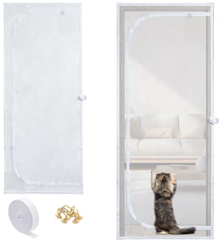 OLYCRAFT Cat Screen Door 205x90cm Extra Tall Cat-Proof Mesh Gate with Zipper Closure Heavy Duty Pets Proof Screen Doors Running Out from Home Mesh for Living Room Bedroom Patio Doors