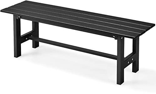 FANTASK 2-Sitzer Gartenbank, 120 x 36 x 40,5 cm, Outdoor Sitzbank aus HDPE, Metallbank bis 300kg belastbar, Parkbank ohne Rückenlehne, Terrassenbank für Garten, Park, Balkon (Schwarz)