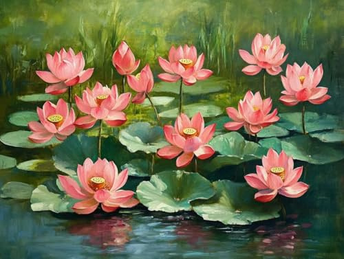 Peinture Numero Adulte, DIY Peinture Numero Adulte Débutants 50x70cm, Facile sur Toile Avec Peintures et Pinceaux, Activité Manuelle Adulte, Paint by Numbers Kit par Décoration lotus lac 0F-215