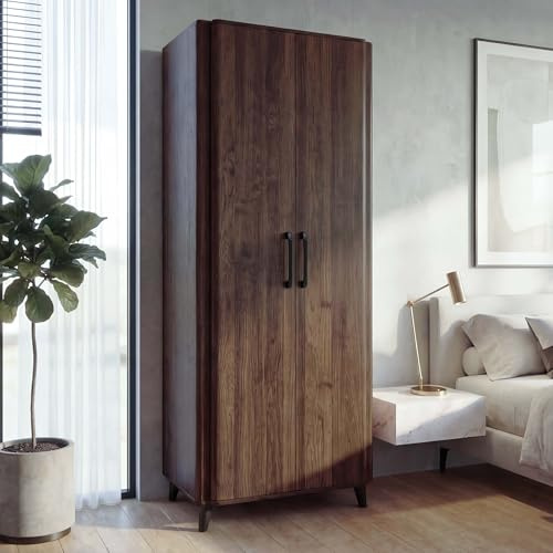 Mendler Hochschrank HWC-P42, Garderoben-/Kleiderschrank Kleideraufbewahrung Schrank 2 Türen 216x80x57cm - Walnuss-Optik