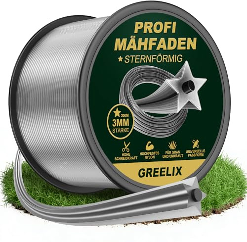 GREELIX Hilo Desbrozadora 3mm x 200m – Bobina de Nailon en Forma de Estrella para Desbrozadoras y Recortadoras, Hilo Reforzado para Desbrozadoras, Corte Limpio