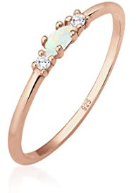 Elli Ring Damen Vintage mit Zirkonia Kristallen und Opal in 925 Sterling Silber Rosévergoldet