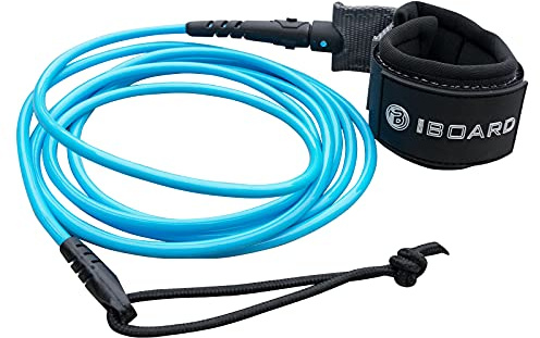 iBOARD Surfboard Leash,Straight Rope Single Turn Surf Leash for Longboard,Paddleboard,Surfboards 5.5mm Replacement 6/7/8/9 Foot | Black and Blue