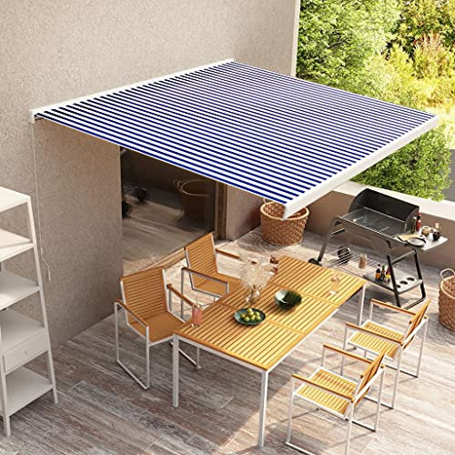 Balkonmarkise,Staub- und wasserdicht,Manuelle Kassetten-Markise 350x250 cm Blau und Weiß
