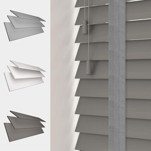 Faux Wood Venetian Blind [Dark Grey, 195cm Width x 120cm Drop, Tape]