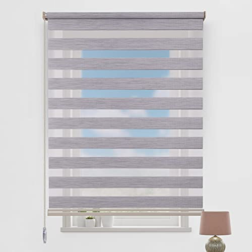 Sewtony Store enrouleur en bambou gris zébré pour salon, cuisine, chambre à coucher, chambre d'enfant, salle de bain, bureau, fenêtre, jour et nuit sur mesure jusqu'à 200 cm x 200 cm